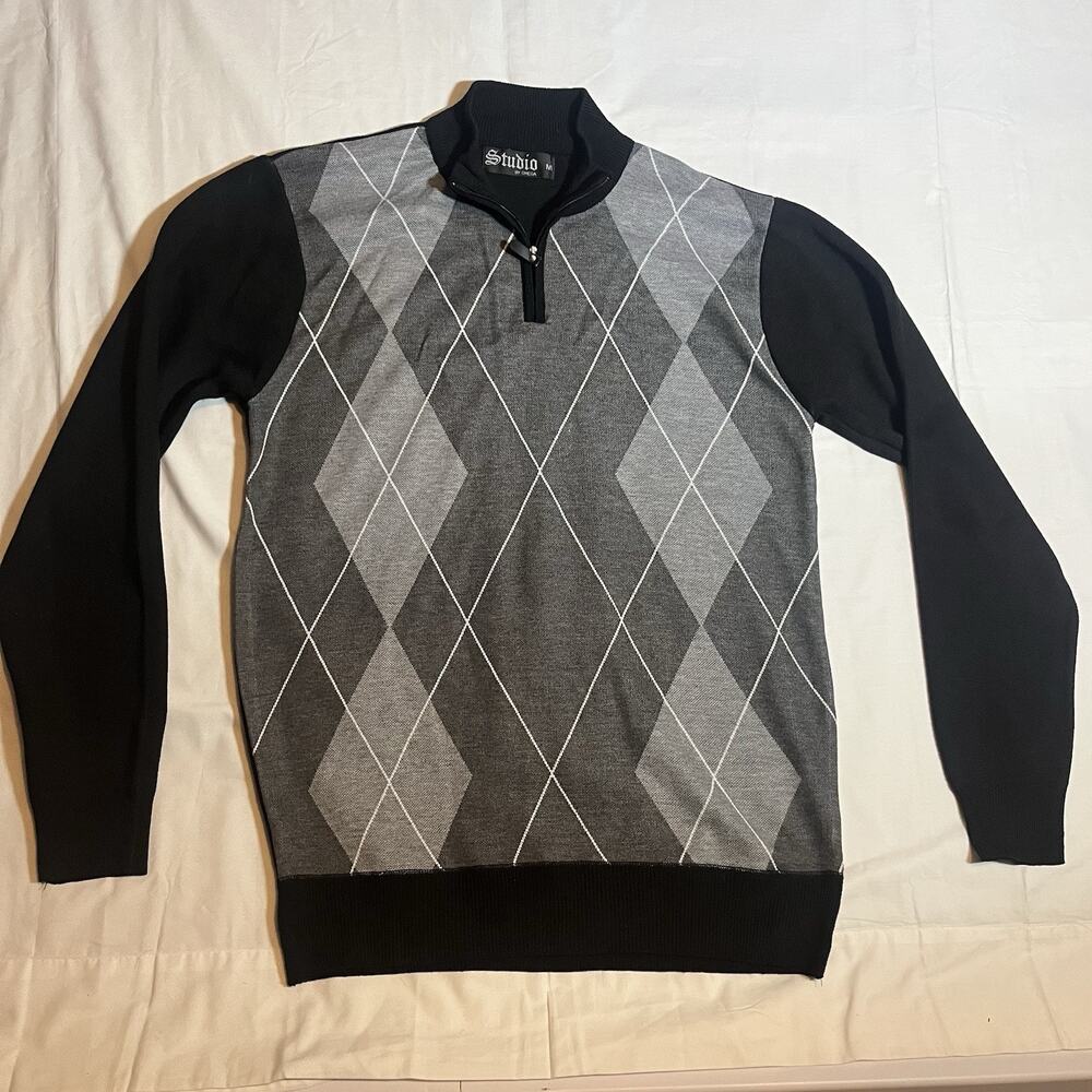 Studio By Omega Sweater Mens Medium 1/4 Zip Color Block Preppy Retro Golf